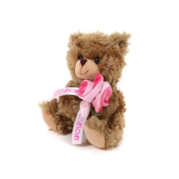 6" Sitting Left Side Mom's Love Blossom Bear, Featuring Soft and a Heartwarming Design by Plushland.