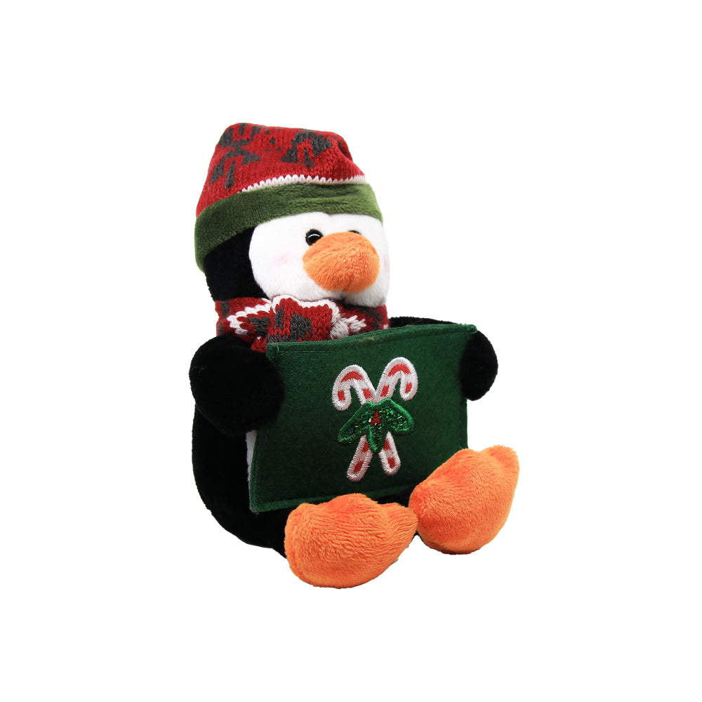 9" Gift Card Holder Penguin  Plush Toy Sitting Right Side, A Cute Penguin Wearing Festive Accessories by Plushland.