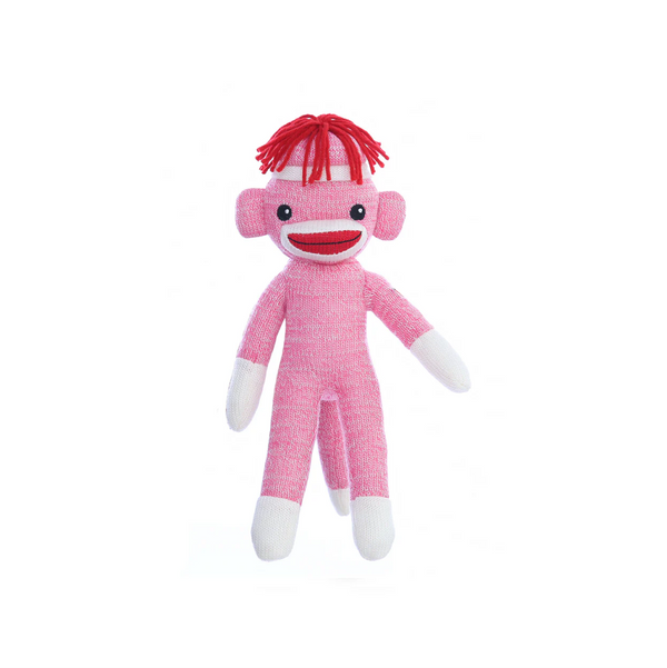 8" Standing Pink Sockiz Sock Monkey, Featuring Soft Fabric and a Playful Design by Plushland.