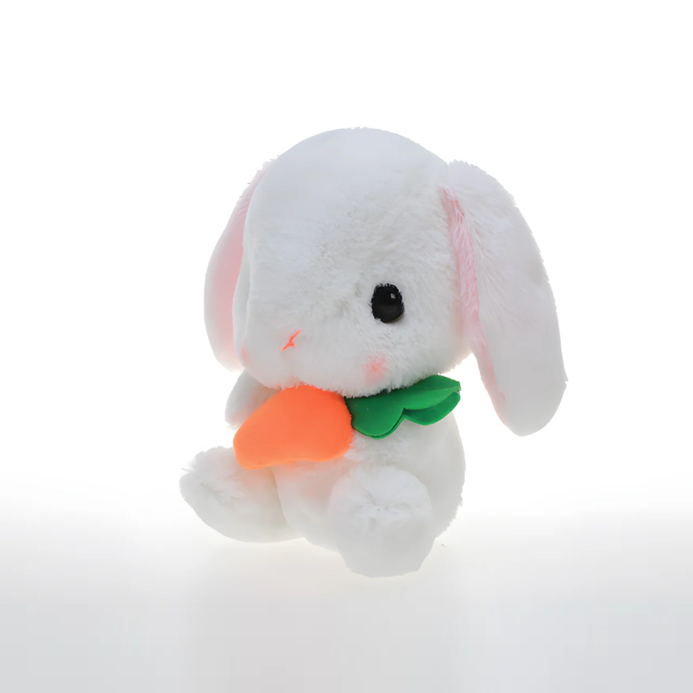 Sitting Left Side Easter Rabbit Holding Carrot, Featuring Soft Fur and a Cute Expression by Plushland.






