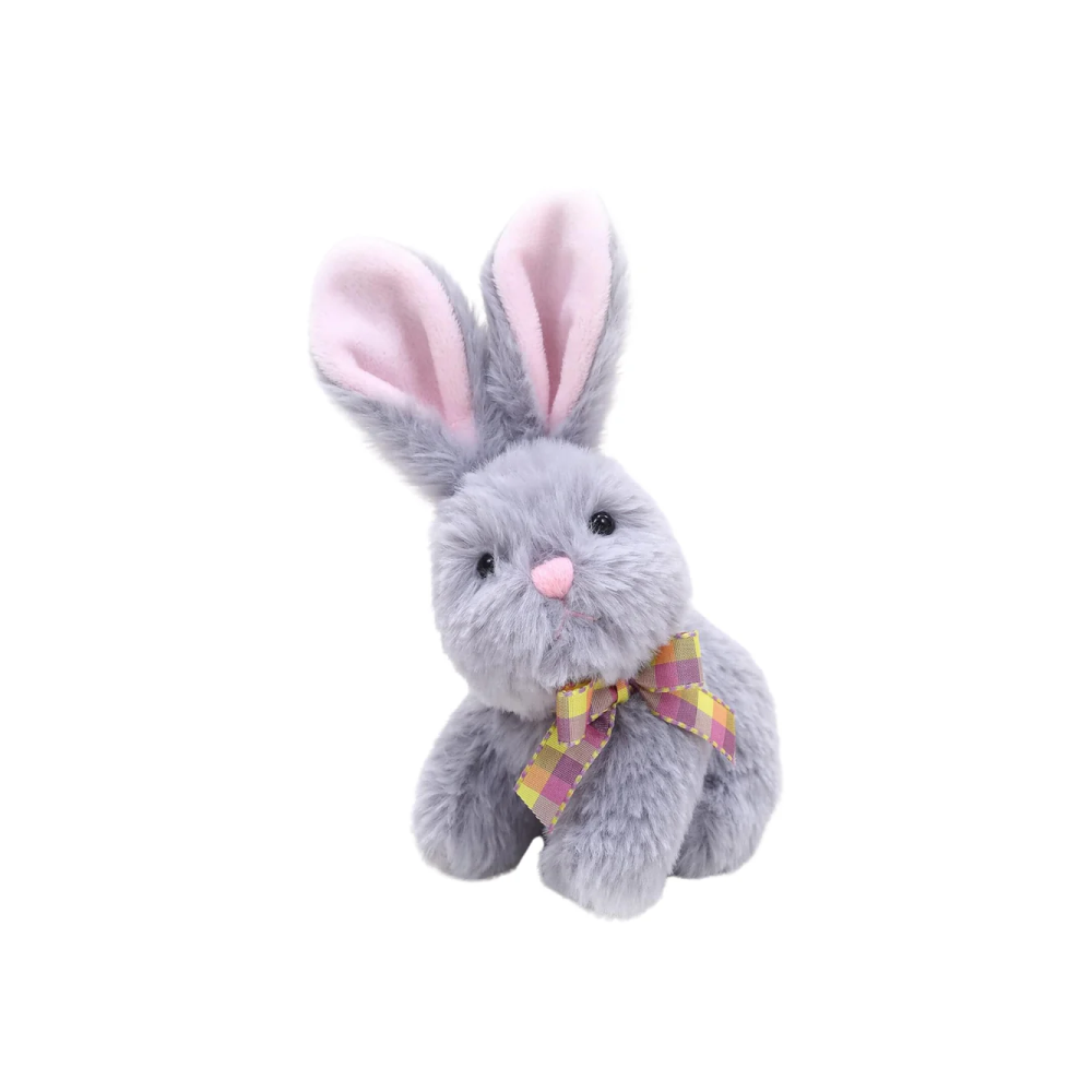 6" Sitting Fluffy Easter Bunny, Gray Color with soft fur and adorable features by Plushland.