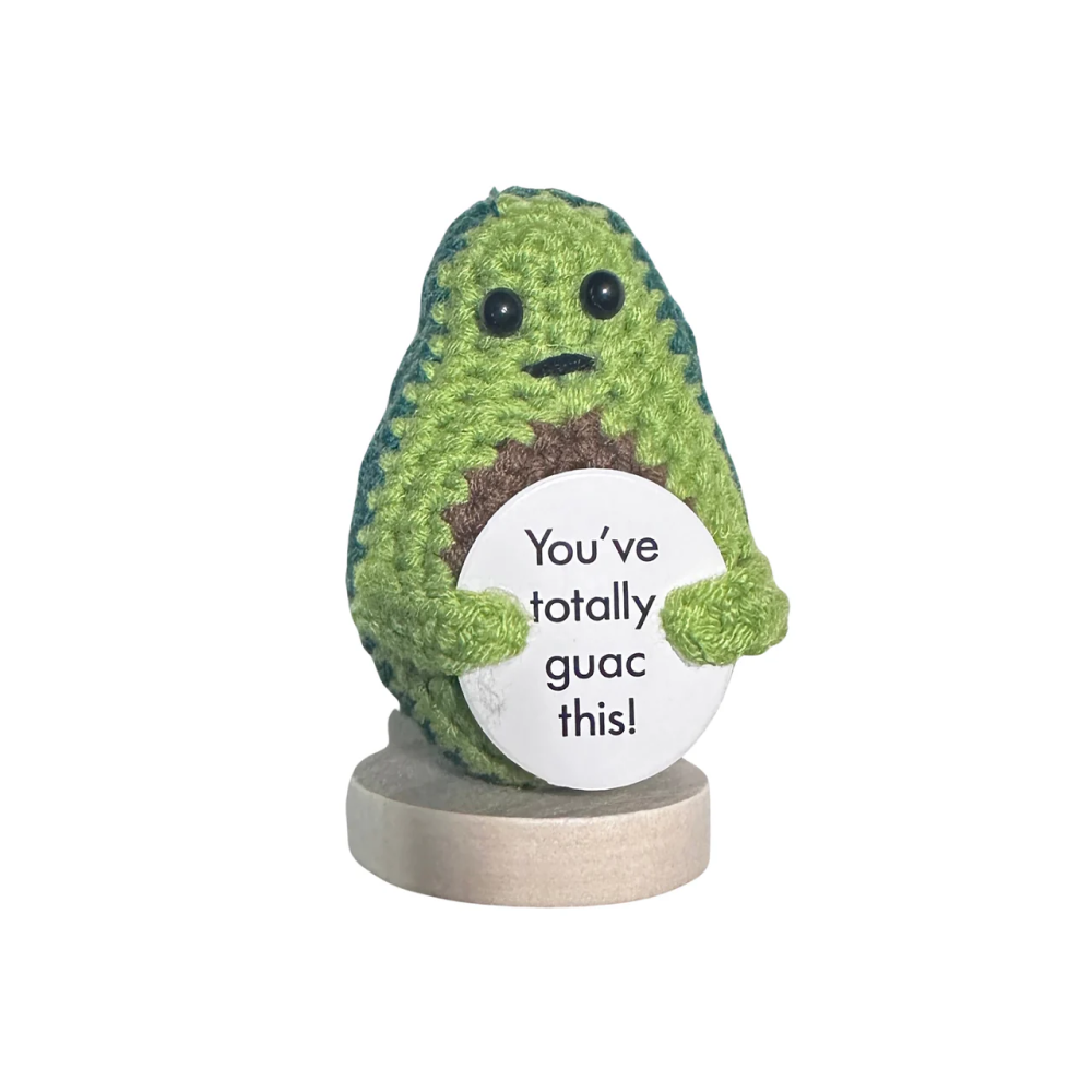 3" Crochet Avocado Dolls Adorned with Positive Affirmation Cards, Featuring Cute and Thoughtful Designs by Plushland.