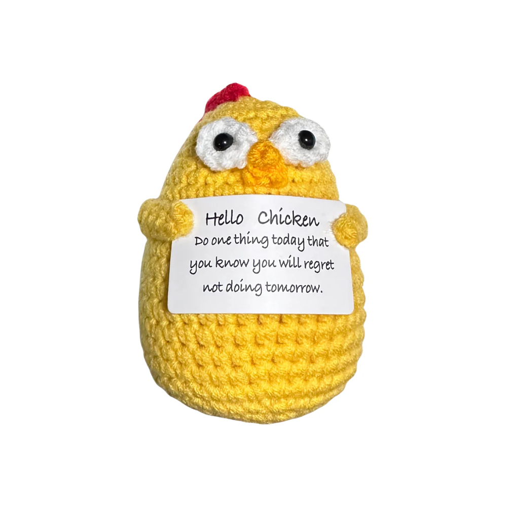 3" Crochet Clucker Dolls Adorned with Positive Affirmation Cards, Featuring Cute and Thoughtful Designs by Plushland.