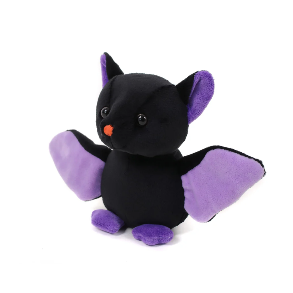 6" Black Halloween Bat Plush Toy Sitting Left Side with Outstretched wings by Plushland