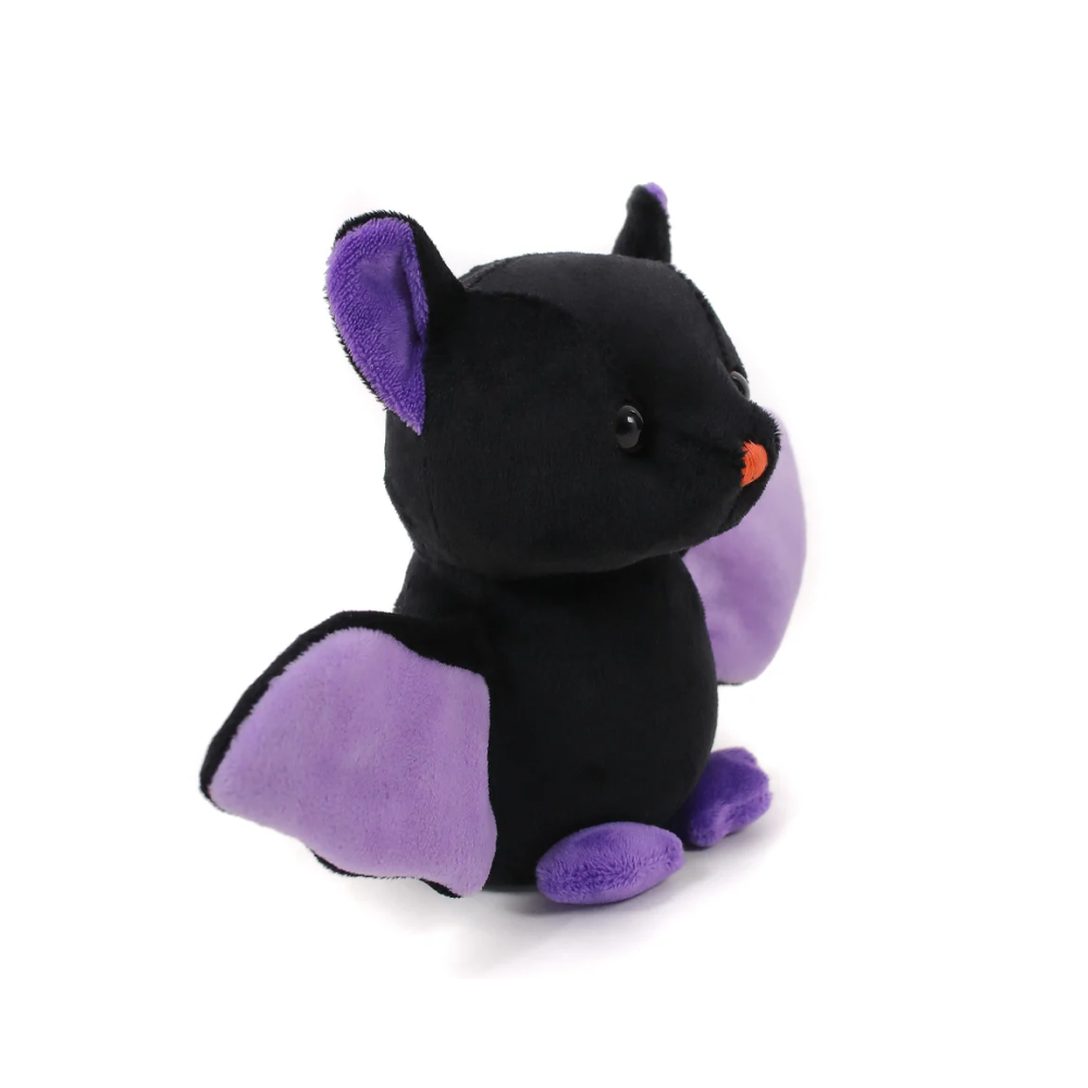 6" Black Halloween Bat Plush Toy Sitting Right Side with Outstretched wings by Plushland