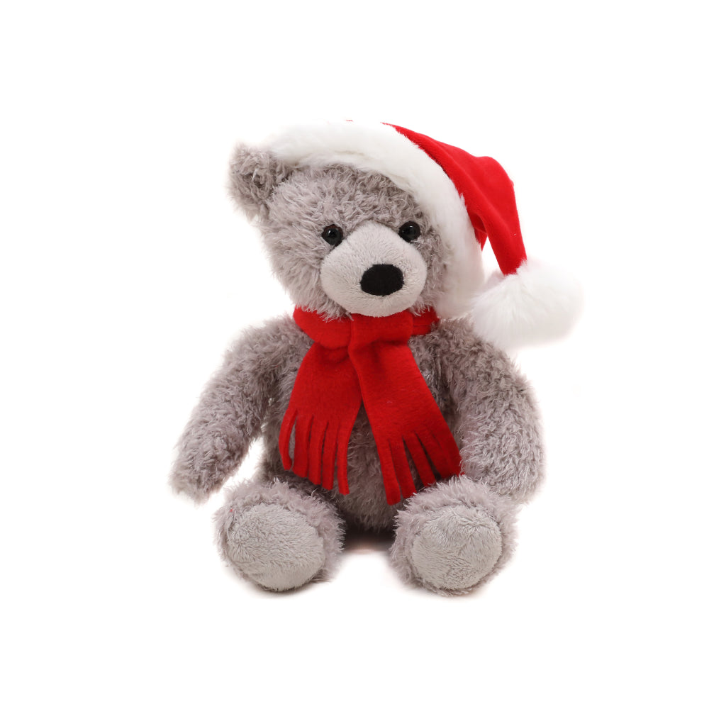 10" Sitting Xmas Junior Bear in Gray, Featuring a Festive Holiday Design With Soft Fabric by Plushland.