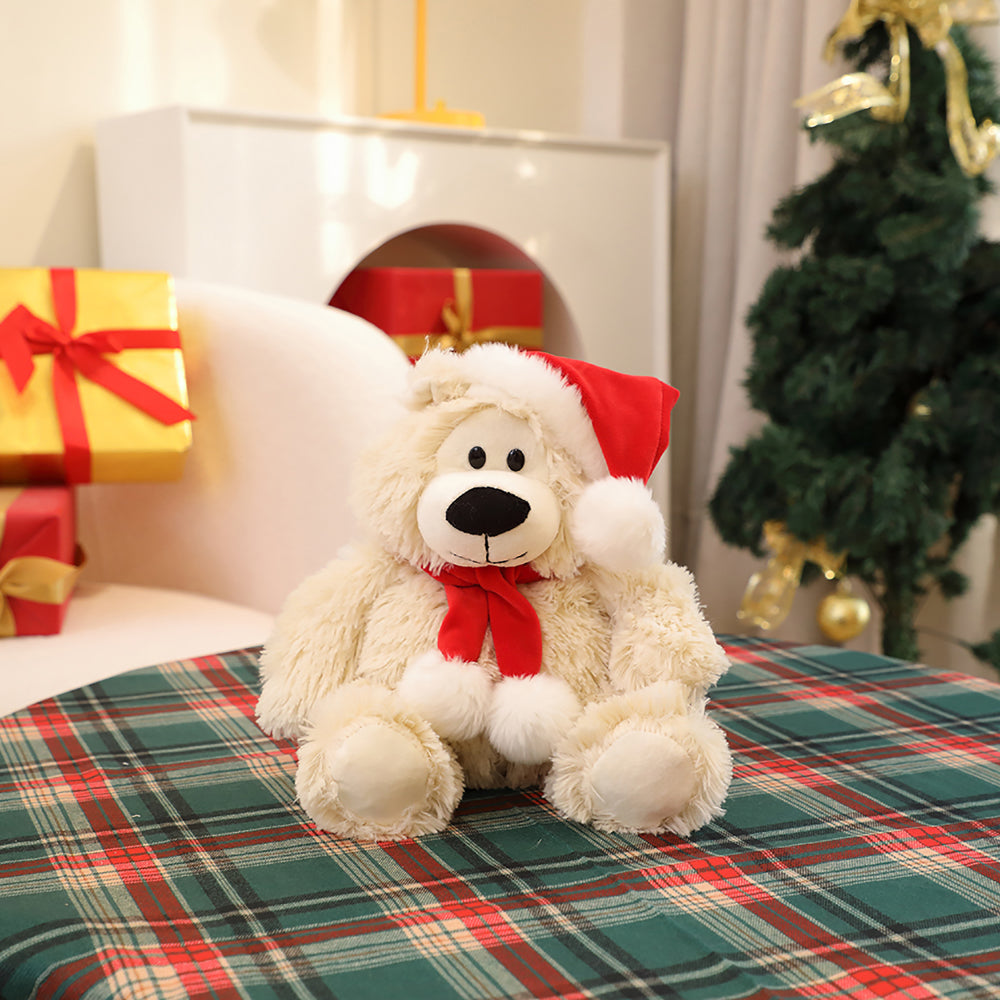 12" Sitting Bed Xmas Sophie Bear Plush Toy, Featuring a Festive Holiday Design With Soft Fabric by Plushland.