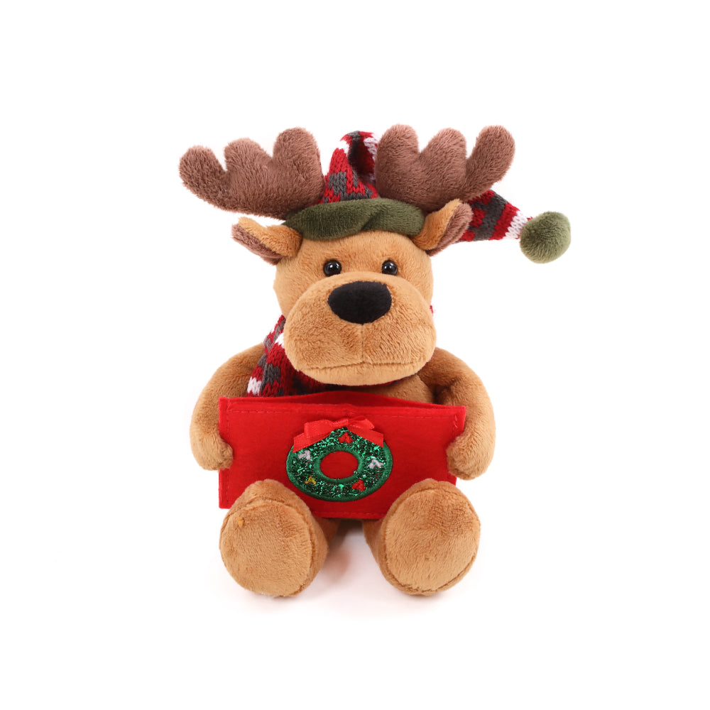 9" Sitting Gift Card Holder Reindeer Plush Toy, A Cute Penguin Wearing Festive Accessories by Plushland.