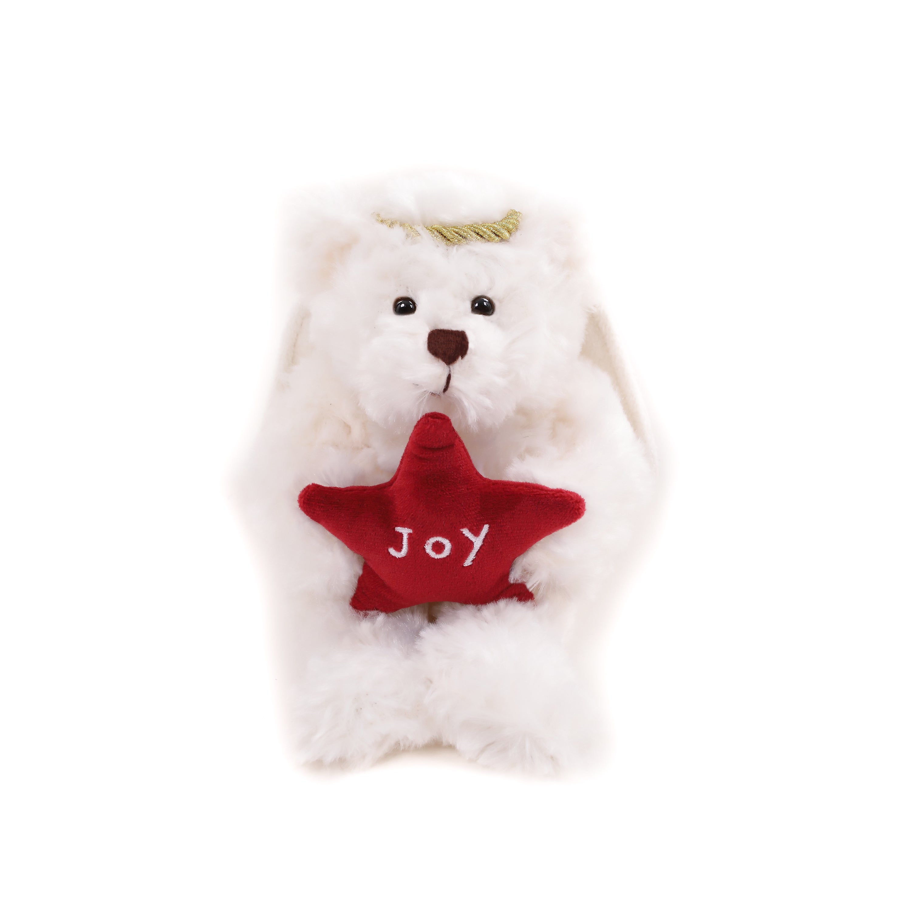 6" Sitting Cream Star Angel Bear, Featuring Soft Fur and Holding a Star with 'Joy' Inscription, by Plushland.