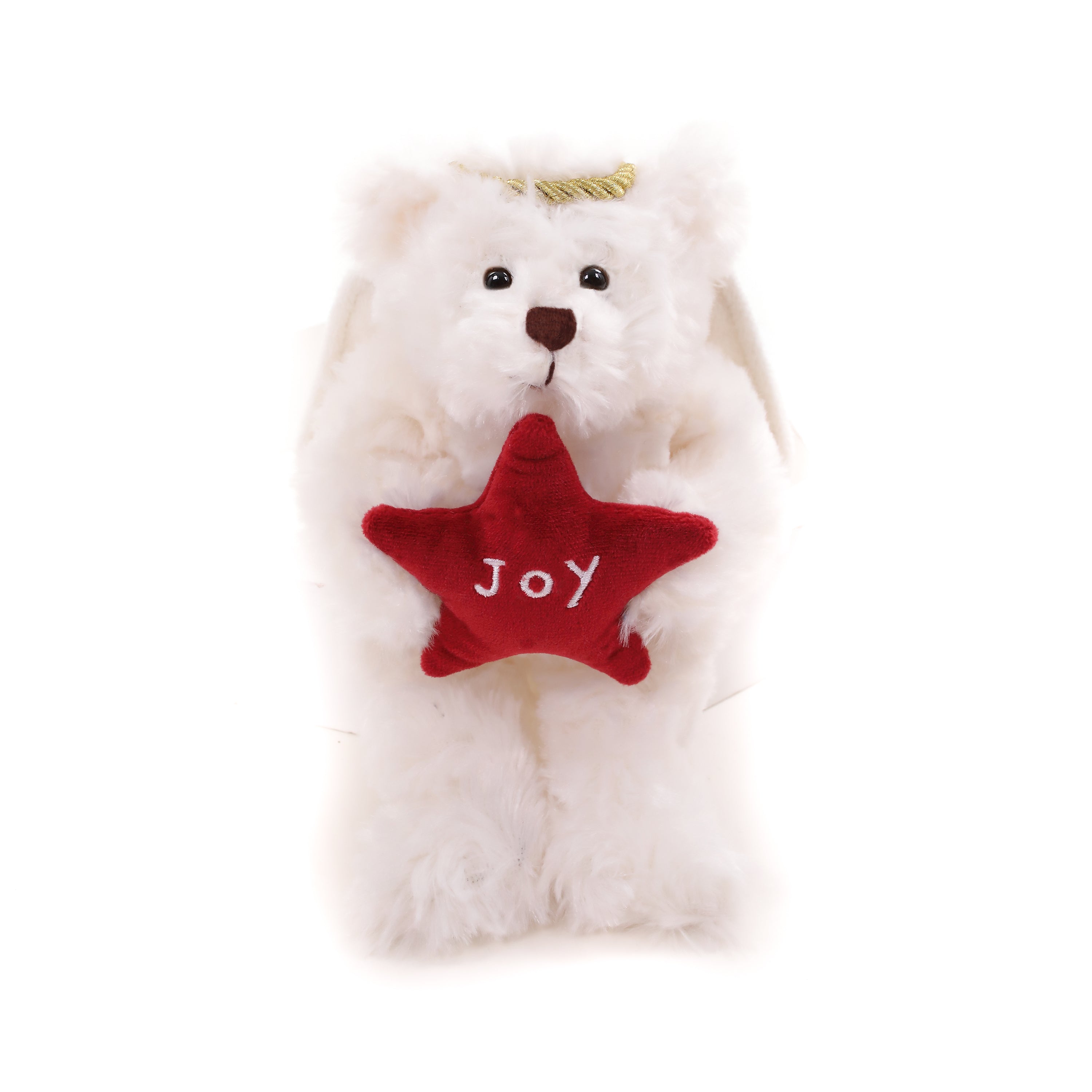 6" Standing Cream Star Angel Bear, Featuring Soft Fur and Holding a Star with 'Joy' Inscription, by Plushland.