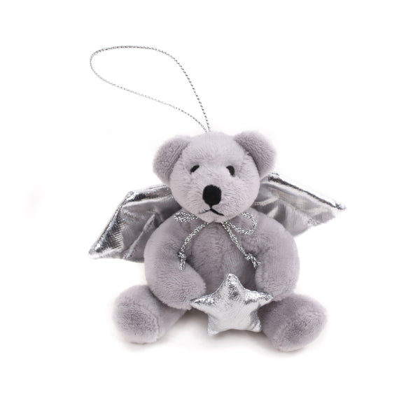 4" Sitting Xmas Angel Bear Ornament Plush Toy, Featuring Silver Angel Wings by Plushland.