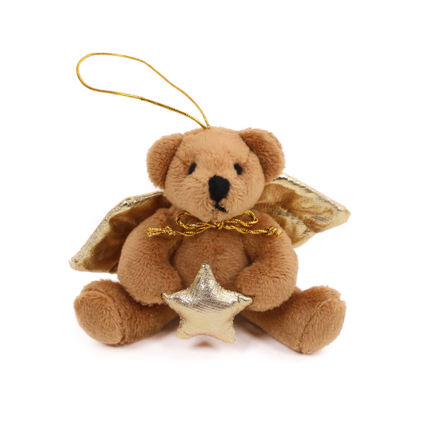 4" Sitting Xmas Angel Bear Ornament Plush Toy, Featuring Golden Angel Wings by Plushland.