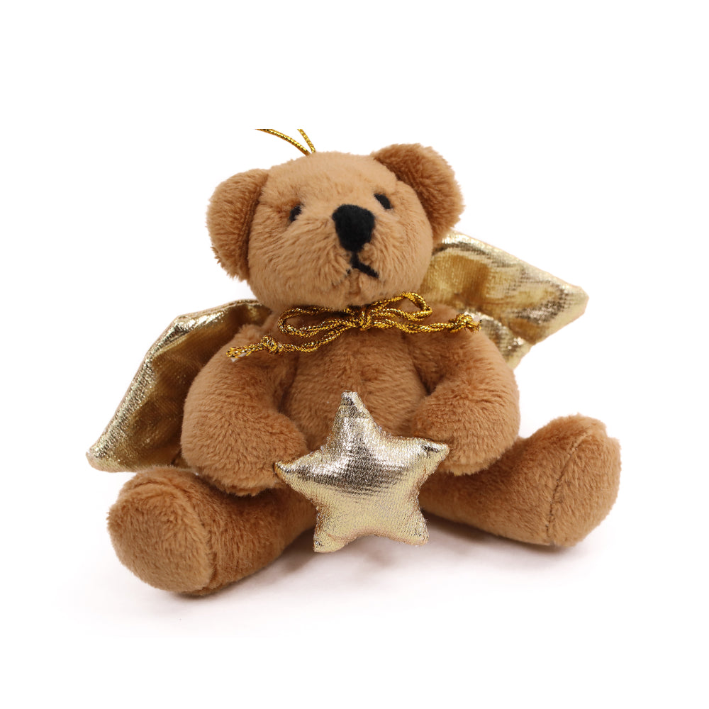 4" Sitting Xmas Angel Bear Ornament Plush Toy, Featuring Golden Angel Wings by Plushland.