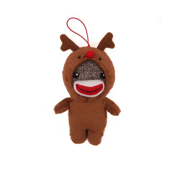 4" Standing Sockiez Reindeer Ornament Plush Toy, Featuring a Festive Design with Soft Fabric by Plushland.