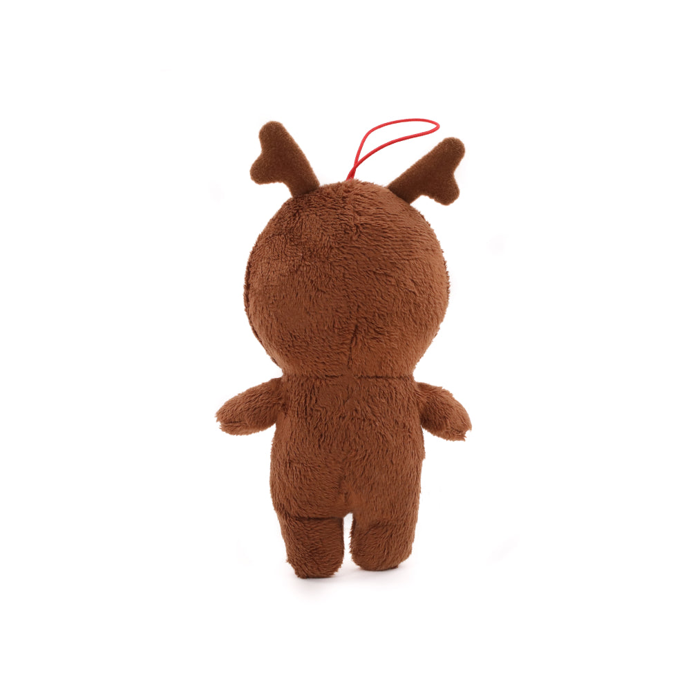 4" Sockiez Reindeer Ornament Plush Toy Standing Back Side, Featuring a Festive Design with Soft Fabric by Plushland.