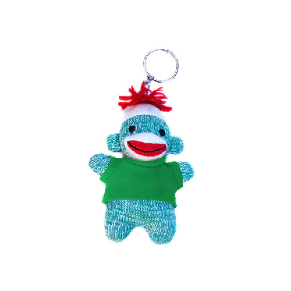 Green Sock Monkey Keychain 4 Inch - 0