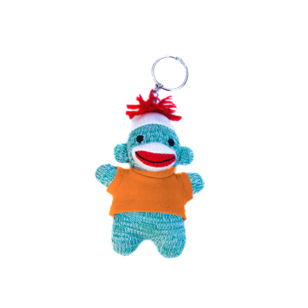 Green Sock Monkey Keychain 4 Inch