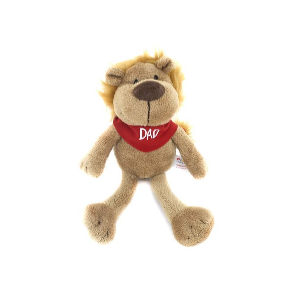 8" Standing Stuffed Goofy Lion with Bandana, Featuring Soft Fur and a Playful Bandana by Plushland.