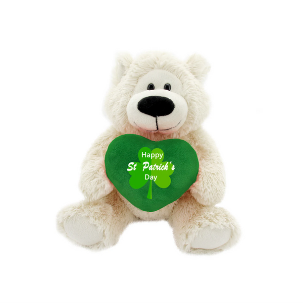 12" Sitting Sophie Bear with Holding Patrick Heart, Soft Fur, and Personalized Design by Plushland.