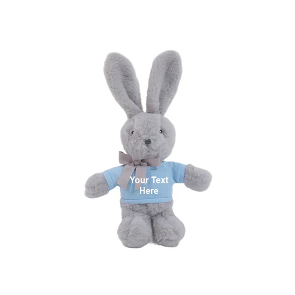 9" Standing Baby Blue Bunny with Shirt, Featuring Soft and an Adorable Outfit by Plushland.






