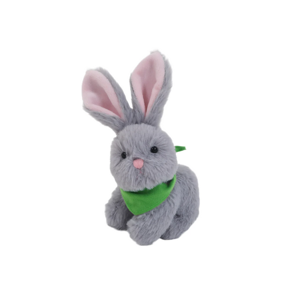 6" Sitting Gray Bunny with Kelly Bandana, Featuring Soft and a Cute Bandana Detail by Plushland.






