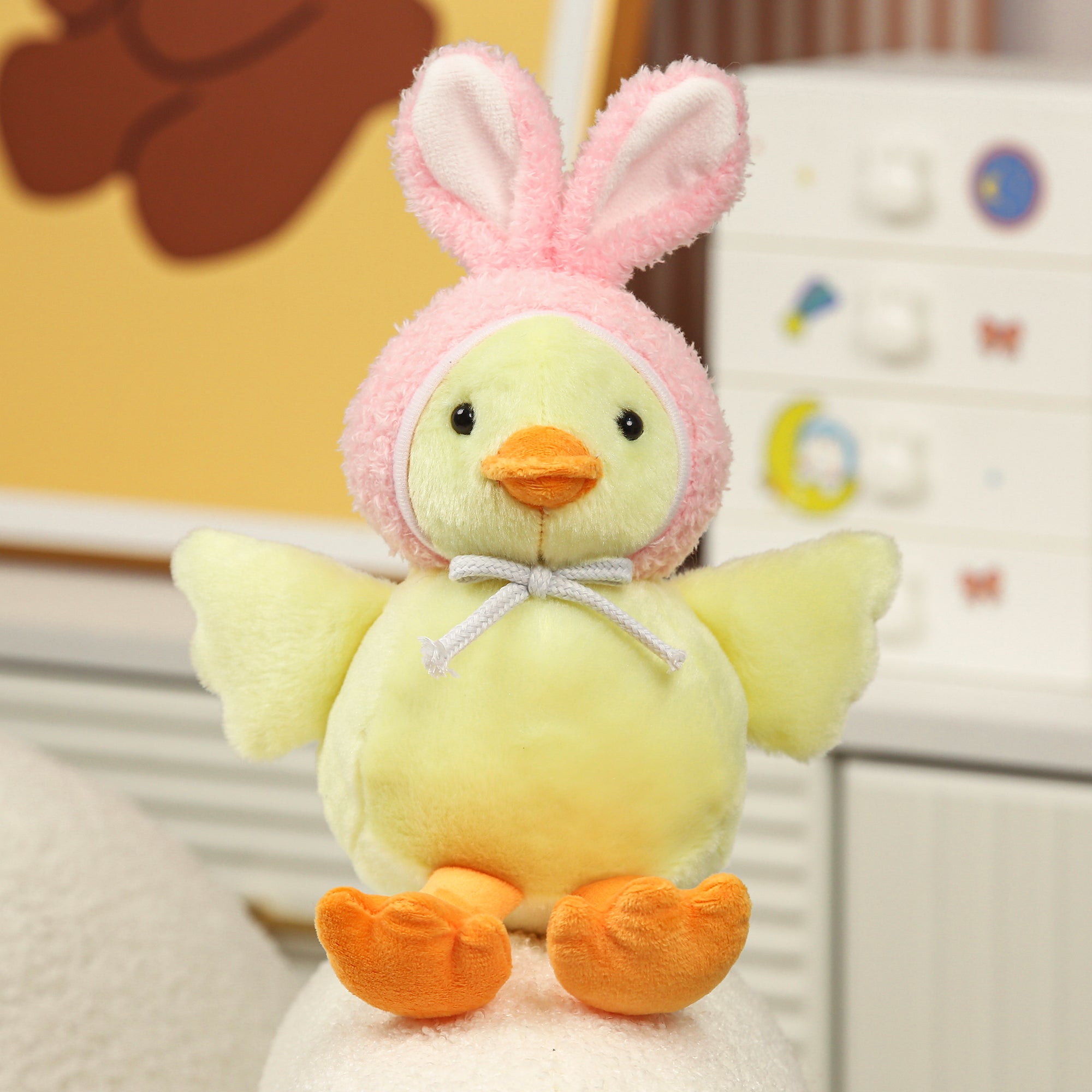 9" Sitting Chick Wanna Be a Bunny, Adorable Bunny Ears, and Sitting on a Cute Base by Plushland.