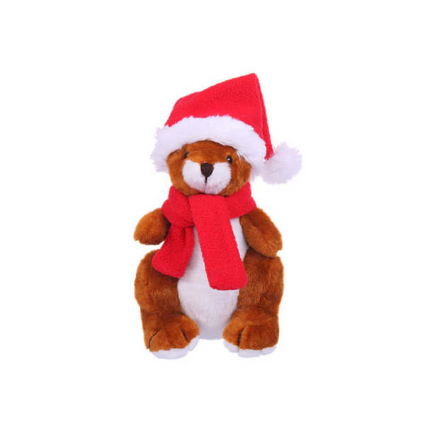 8" Sitting Kangaroo with Red Hat and Scarf , Featuring Soft Fur and a Festive Winter Design by Plushland.