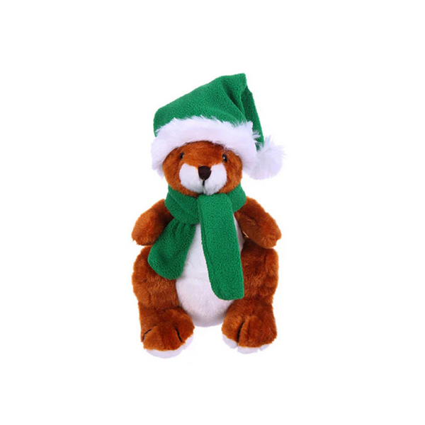 12" Sitting Kangaroo with Green Hat and Scarf , Featuring Soft Fur and a Festive Winter Design by Plushland.