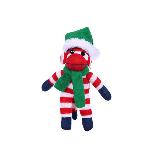 10" Standing Custom Patriotic Sock Monkey, Featuring Soft Fabric and Green Customizable Design by Plushland.