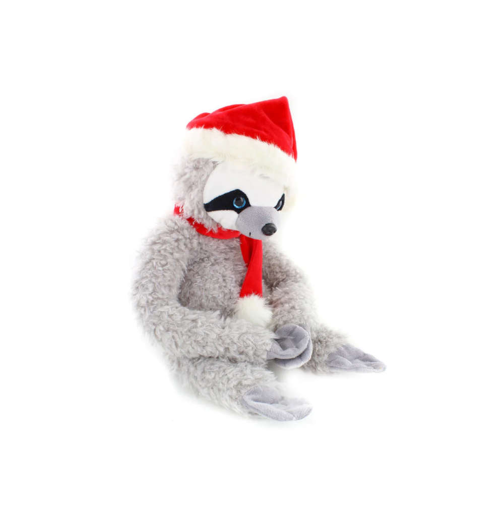 12" Xmas Sloth Plush Toy Sitting Left Side, Featuring a Festive Holiday Design With Soft Fabric by Plushland.