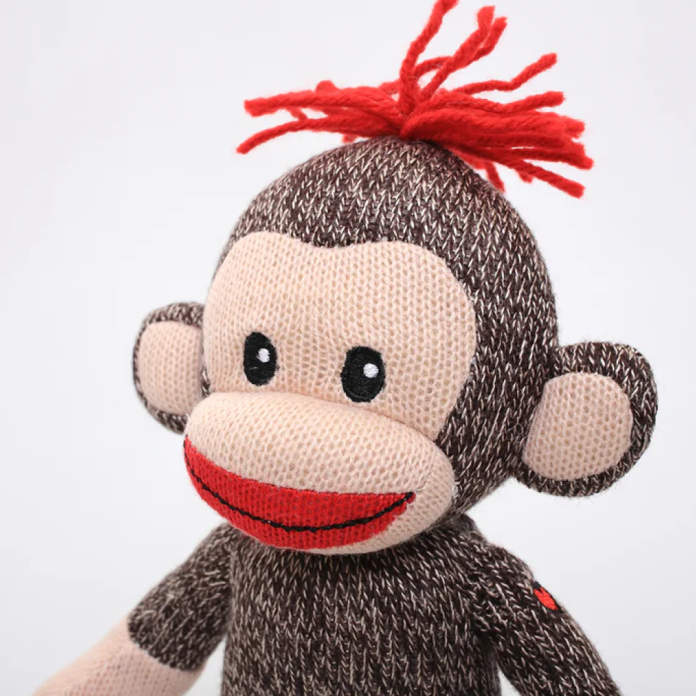 6" Curioso Sock Monkey, Playful Design with Head, Left Side View by Plushland.