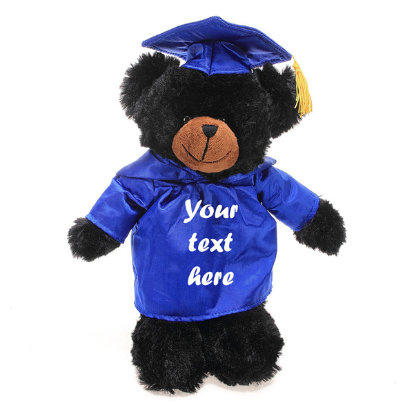 12'' Graduation Black Bear Plush Stuffed Animal Toys with Cap and Personalized Gown 12''