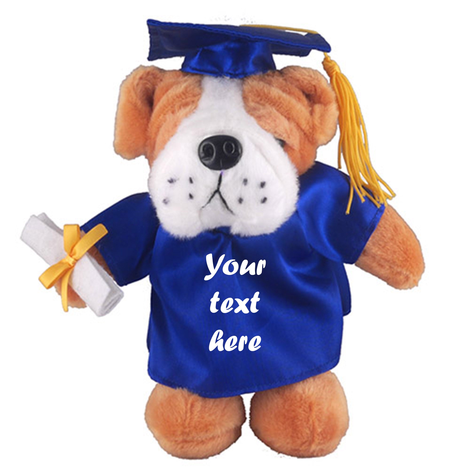 12" Graduation Bulldog Plush Stuffed Animal Toys with Cap and Personalized Gown