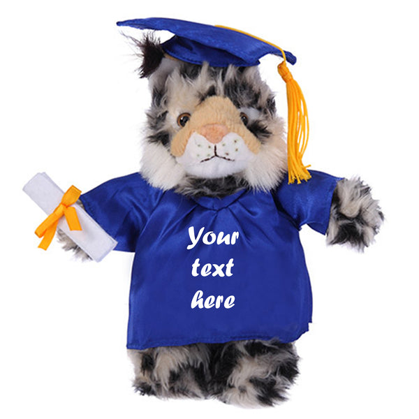 12" Graduation Wild Cat Plush Stuffed Animal Toys with Cap and Personalized Gown