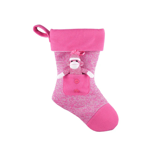 Sock Monkey Stocking Pink 16"