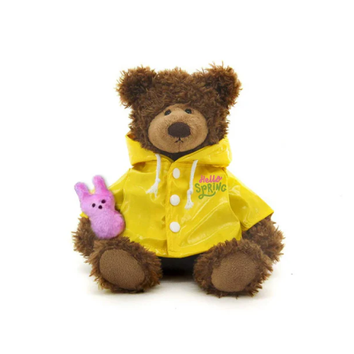 12" Sitting Bear with Custom Raincoat, Featuring Soft and a Stylish Outfit by Plushland.






