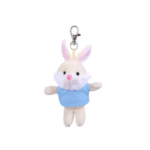 4" Bunny Keychain with Baby Blue,  Featuring Soft Fur and a Cute T-Shirt by Plushland.