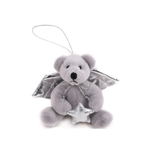 Angel Bear Ornament Silver 4"