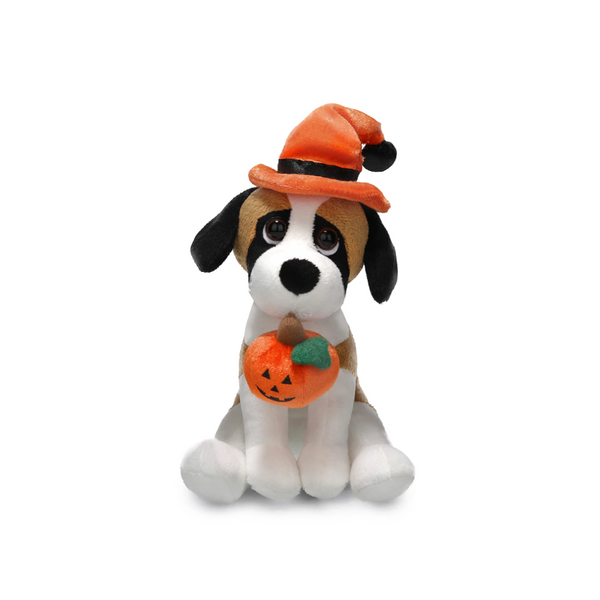 8" Sitting Halloween Beagle Pawpal Plush Toy Wearing a Festive Halloween-themed outfit by Plushland