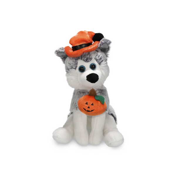 8" Sitting Halloween Husky Pawpal Plush Toy Wearing a Festive Halloween-themed outfit by Plushland