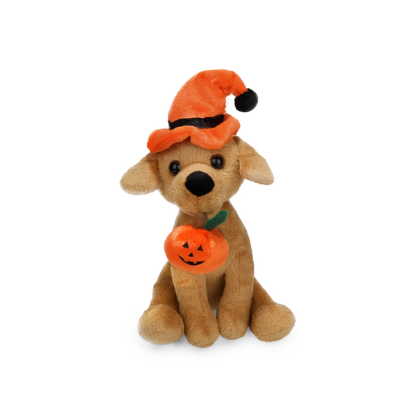 8" Sitting Halloween Labrador Pawpal Plush Toy Wearing a Festive Halloween-themed outfit by Plushland