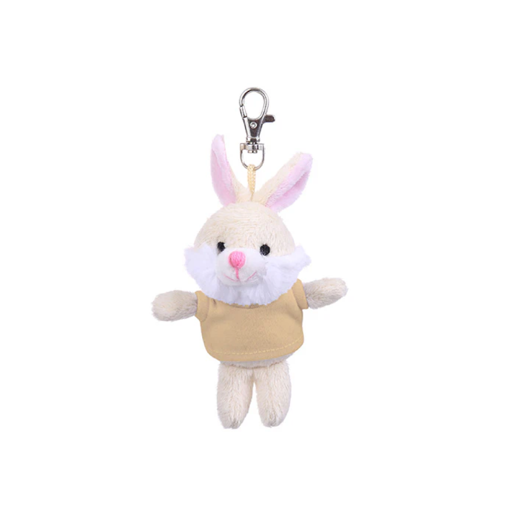 4" Bunny Keychain with Tan,  Featuring Soft Fur and a Cute T-Shirt by Plushland.