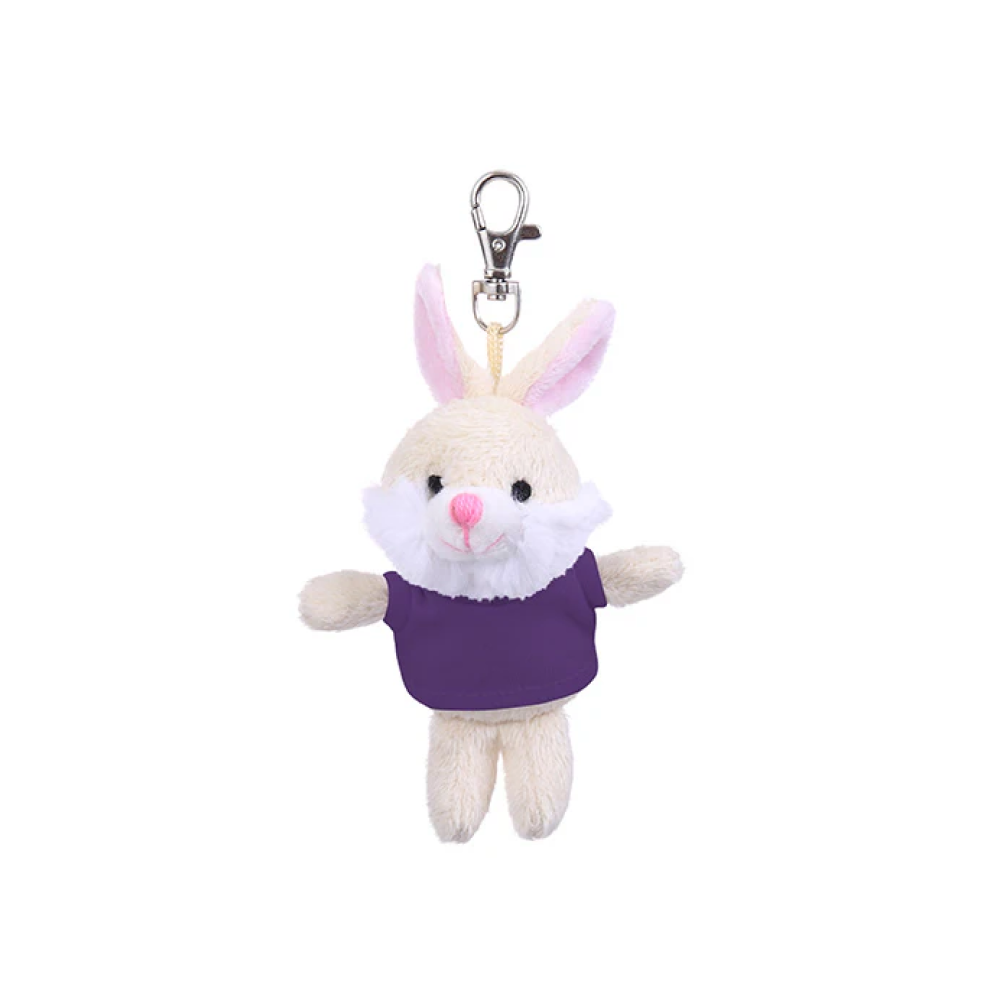 4" Bunny Keychain with Dark Purple,  Featuring Soft Fur and a Cute T-Shirt by Plushland.