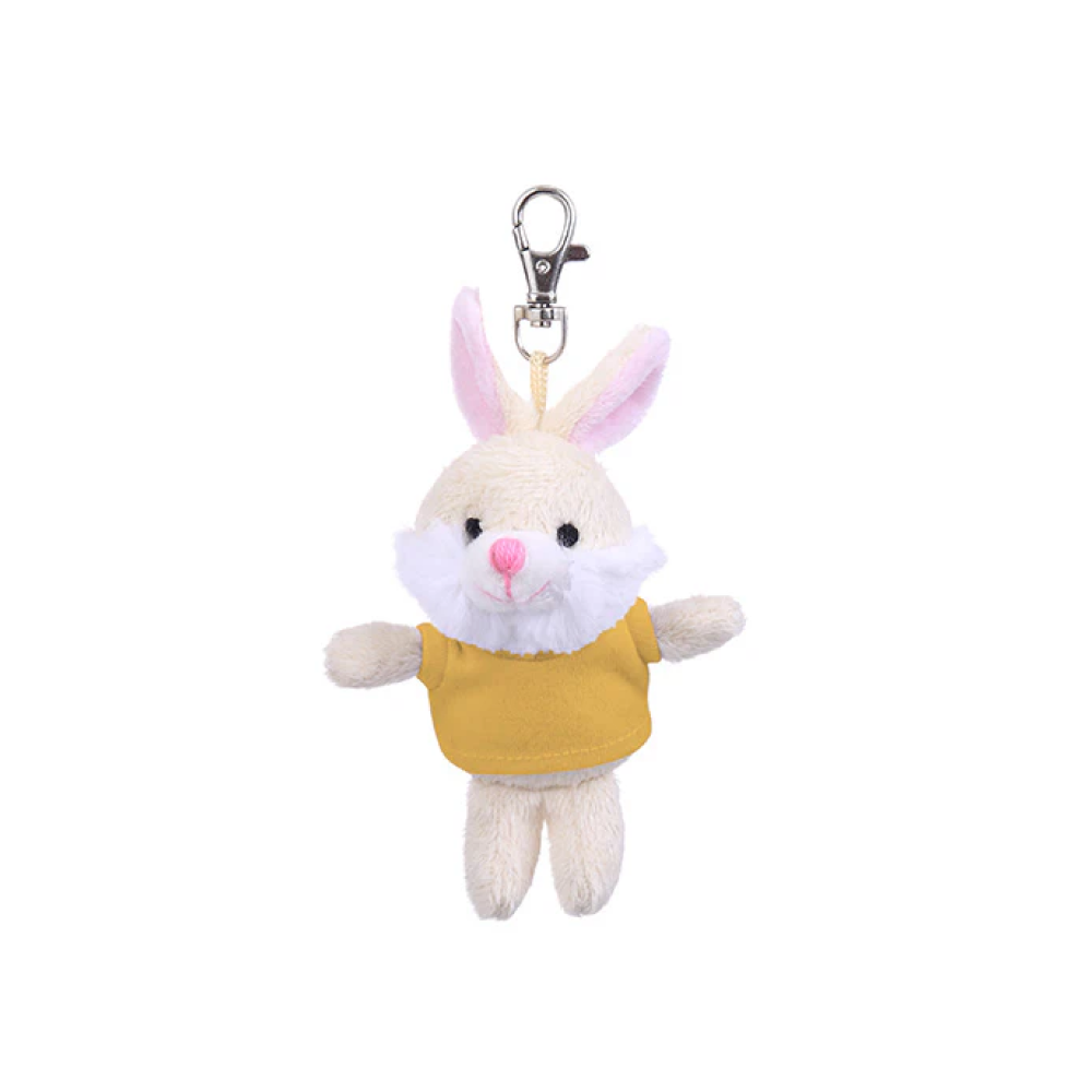 4" Bunny Keychain with Yellow,  Featuring Soft Fur and a Cute T-Shirt by Plushland.