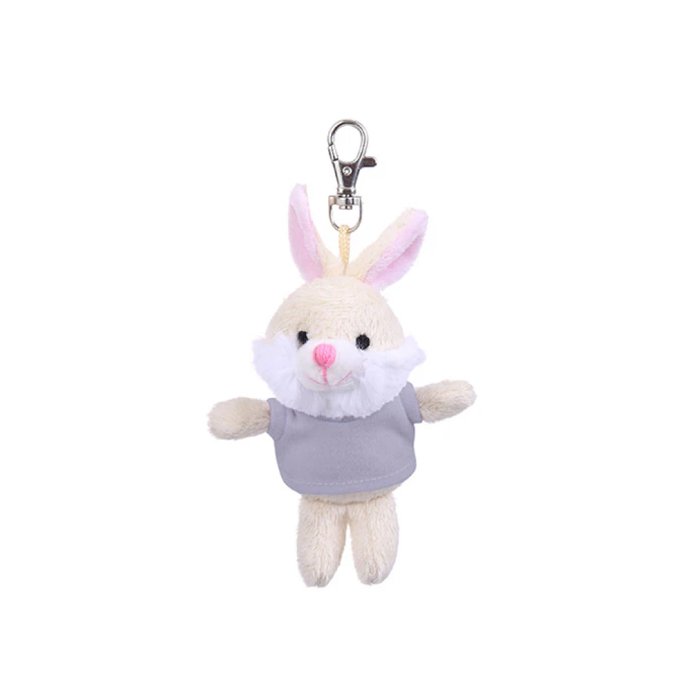 4" Bunny Keychain with Tee Gray,  Featuring Soft Fur and a Cute T-Shirt by Plushland.