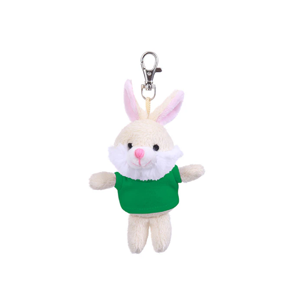 4" Bunny Keychain with Kelly Green,  Featuring Soft Fur and a Cute T-Shirt by Plushland.