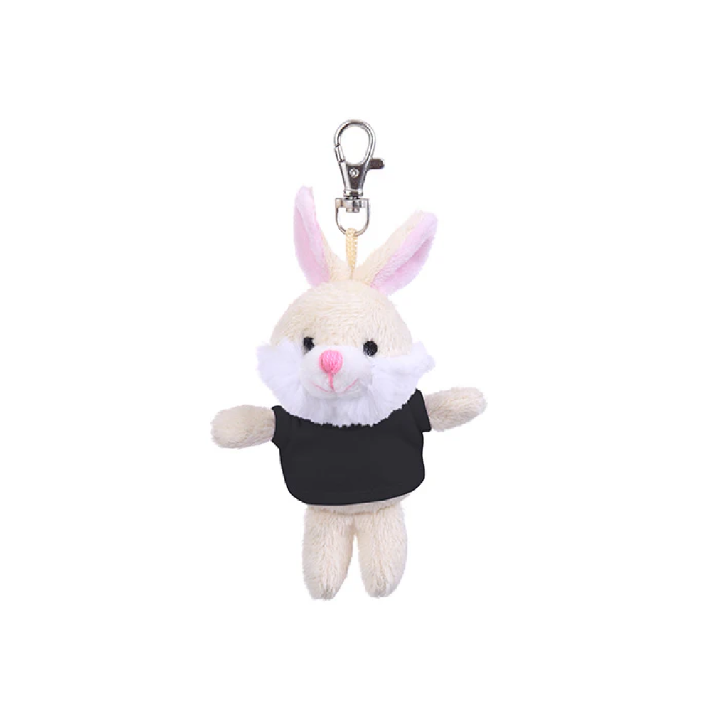 4" Bunny Keychain with Black,  Featuring Soft Fur and a Cute T-Shirt by Plushland.