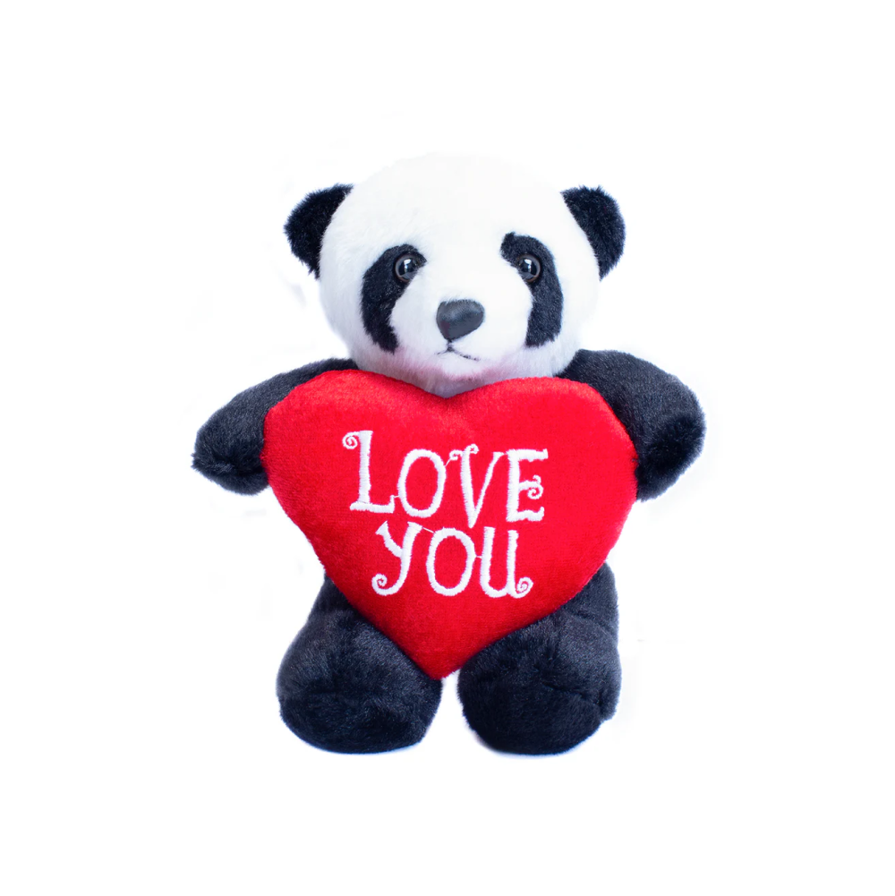 9" Sitting Panda Coco the Curly Bear Holding Heart, Soft Curly Fur and Adorable Design by Plushland.