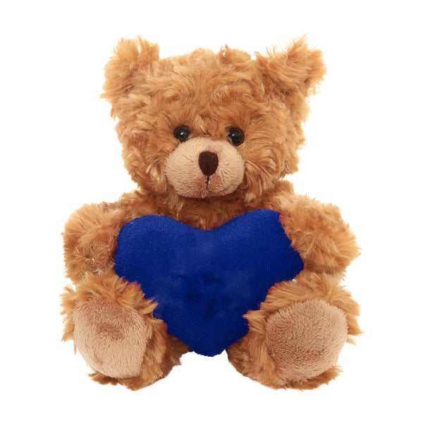 6" Sitting Mocha Bear with Custom Heart, Holding a Red Blue and Soft Fur by Plushland.