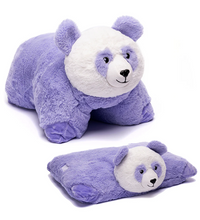 Purple panda-shaped pillow on a white background